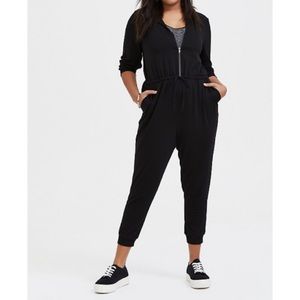 πBlack Terry Zip Front Hooded Jumpsuit Torrid 3X